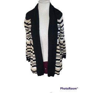Women's Avenue 18/20 Black Tan White Open Drape Cardigan 2X